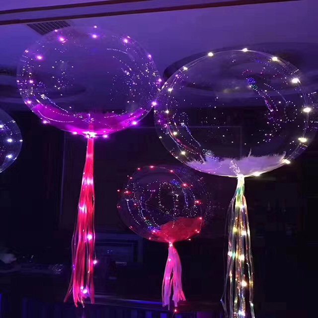 Lekki balon LED z uchwytem i kijem, przezroczyste balony świecące z helem - dekoracje na ślubną imprezę urodzinową - Wianko - 6