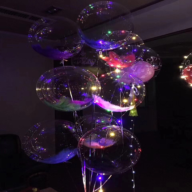 Lekki balon LED z uchwytem i kijem, przezroczyste balony świecące z helem - dekoracje na ślubną imprezę urodzinową - Wianko - 5