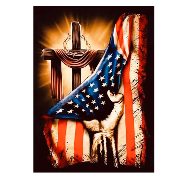 Jezus Diamentowy Obraz Krzyżykowy 5D DIY - Kwadratowy, Okrągły, Flaga Ameryki - Mozaika Rhinestone Haft Home Decor - Wianko - 3