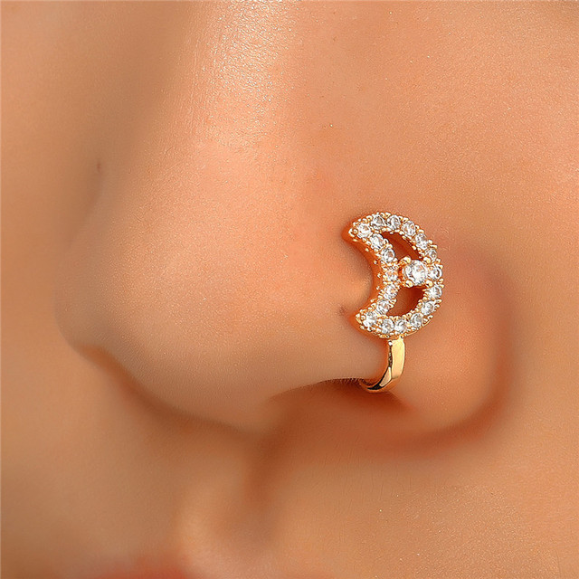 Naszyjnik złotego koloru z sercem i gwiazdą - klips na nos z zaciskiem fałszywej biżuterii do przekłuwania nosa - Wianko - 4