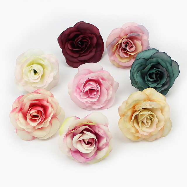 10 sztuk różowych sztucznych kwiatów główkowych HUADODO z jedwabiu 4cm do dekoracji domu, ogrodu i ślubnych DIY - Wianko - 5