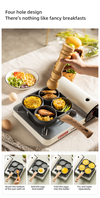 Wielofunkcyjna patelnia non-stick Pot Pan do smażenia z 4 otworami - idealna do przygotowywania jajek, omletów, szynki, naleśników i steków - Wianko - 3