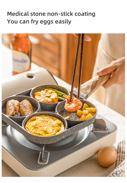 Wielofunkcyjna patelnia non-stick Pot Pan do smażenia z 4 otworami - idealna do przygotowywania jajek, omletów, szynki, naleśników i steków - Wianko - 4