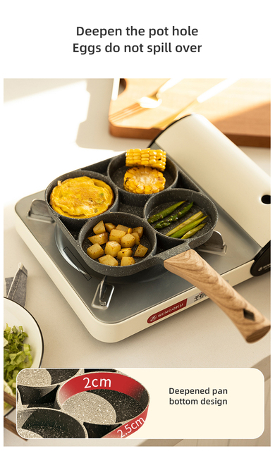 Wielofunkcyjna patelnia non-stick Pot Pan do smażenia z 4 otworami - idealna do przygotowywania jajek, omletów, szynki, naleśników i steków - Wianko - 5