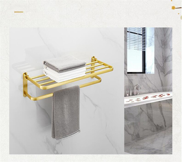 Zestaw akcesoriów łazienkowych: szczotkowane złoto, półka narożna, wieszak na ręczniki, uchwyt na papier, szczotka do wc - Wianko - 13