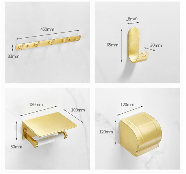 Zestaw akcesoriów łazienkowych: szczotkowane złoto, półka narożna, wieszak na ręczniki, uchwyt na papier, szczotka do wc - Wianko - 23