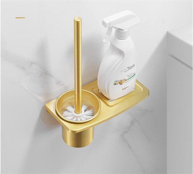 Zestaw akcesoriów łazienkowych: szczotkowane złoto, półka narożna, wieszak na ręczniki, uchwyt na papier, szczotka do wc - Wianko - 16