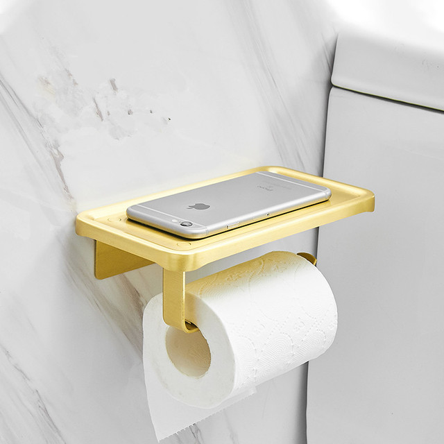 Zestaw akcesoriów łazienkowych: szczotkowane złoto, półka narożna, wieszak na ręczniki, uchwyt na papier, szczotka do wc - Wianko - 4