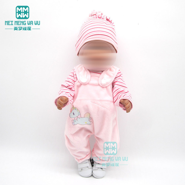 Ubranka dla lalki urodzone dziecko 18 cali 40-43cm - koszulka w paski i różowe spodnie - Wianko - 1