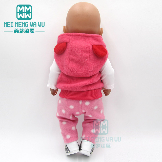 Ubranka dla lalki urodzone dziecko 18 cali 40-43cm - koszulka w paski i różowe spodnie - Wianko - 8