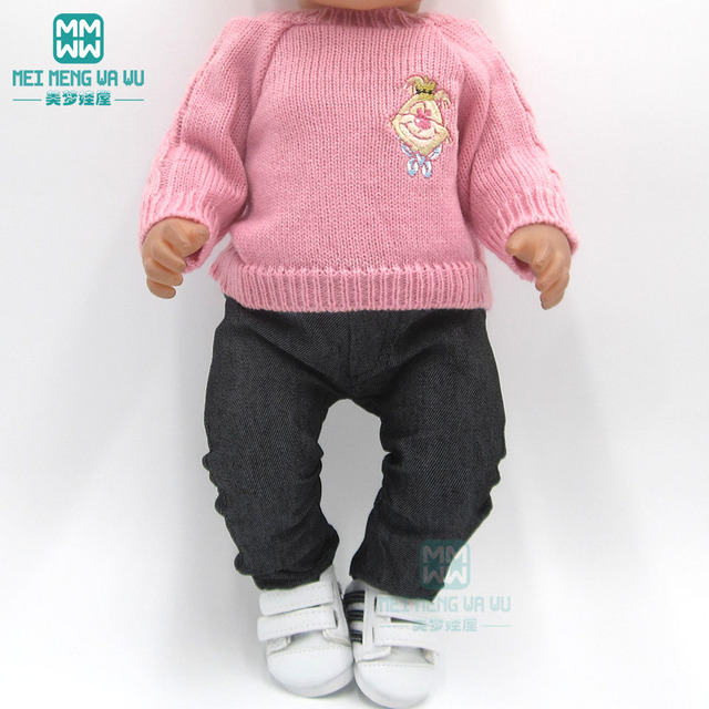 Ubranka dla lalki urodzone dziecko 18 cali 40-43cm - koszulka w paski i różowe spodnie - Wianko - 6
