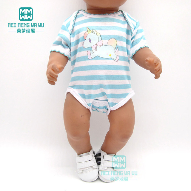 Ubranka dla lalki urodzone dziecko 18 cali 40-43cm - koszulka w paski i różowe spodnie - Wianko - 4