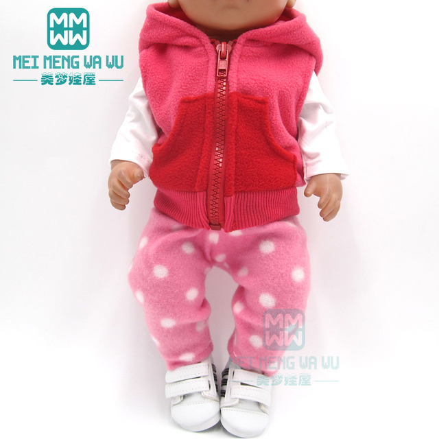 Ubranka dla lalki urodzone dziecko 18 cali 40-43cm - koszulka w paski i różowe spodnie - Wianko - 7