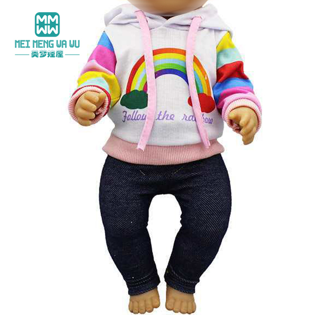 Ubranka dla lalki urodzone dziecko 18 cali 40-43cm - koszulka w paski i różowe spodnie - Wianko - 22