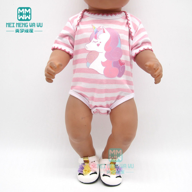 Ubranka dla lalki urodzone dziecko 18 cali 40-43cm - koszulka w paski i różowe spodnie - Wianko - 3