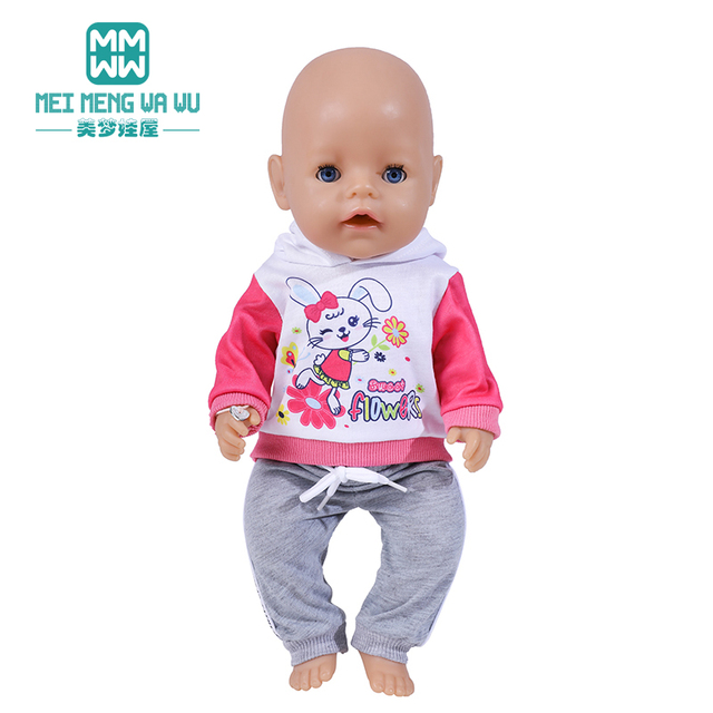 Ubranka dla lalki urodzone dziecko 18 cali 40-43cm - koszulka w paski i różowe spodnie - Wianko - 9