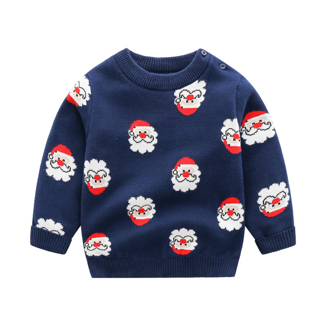 Dziecięcy sweter dzianinowy z długim rękawem dla chłopców i dziewczynek w wieku 1-8 lat, ze wzorem Mikołaja i jelenia - jesienne i zimowe ubranie - Wianko - 4