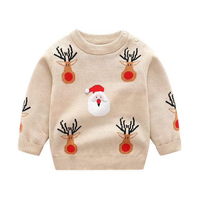Dziecięcy sweter dzianinowy z długim rękawem dla chłopców i dziewczynek w wieku 1-8 lat, ze wzorem Mikołaja i jelenia - jesienne i zimowe ubranie - Wianko - 5