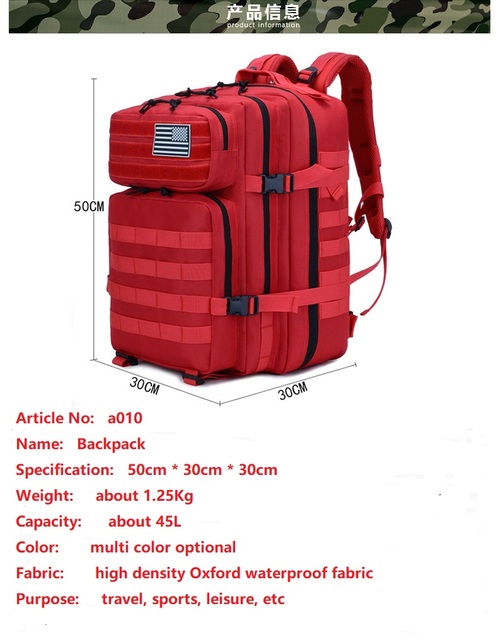 Męski plecak we wzór maskujący, wojskowa torba o pojemności 45L, wodoodporna, idealna do turystyki - Wianko - 1