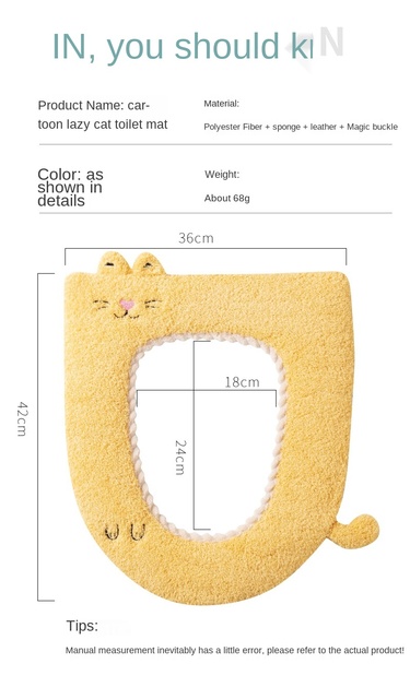 Gruby pluszowy pokrowiec na deskę sedesową kot kreskówkowy, miękka poduszka toaletowa, zmywalne naklejki, ciepła ochrona na jesień i zimę - Wianko - 13