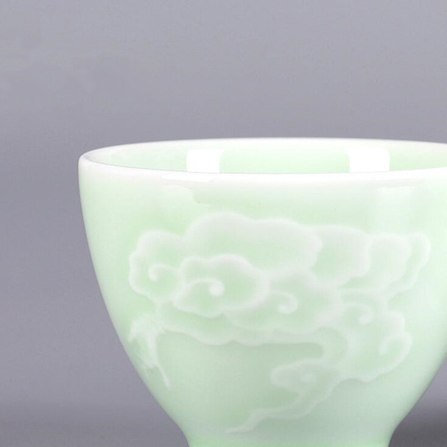 Zestaw 4 filiżanek kawy i herbaty chińskiej ręcznie robionej, z egzotyczną ceramiką w kolorze seledynu - Wianko - 6