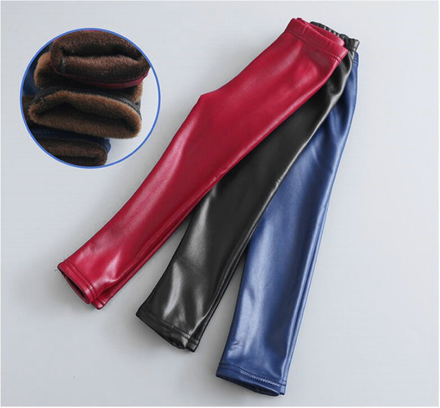 Warme Winterleggings aus Fake-PU-Leder für Mädchen und Jungen - dicke und warme Kinderhosen - Wianko - 6