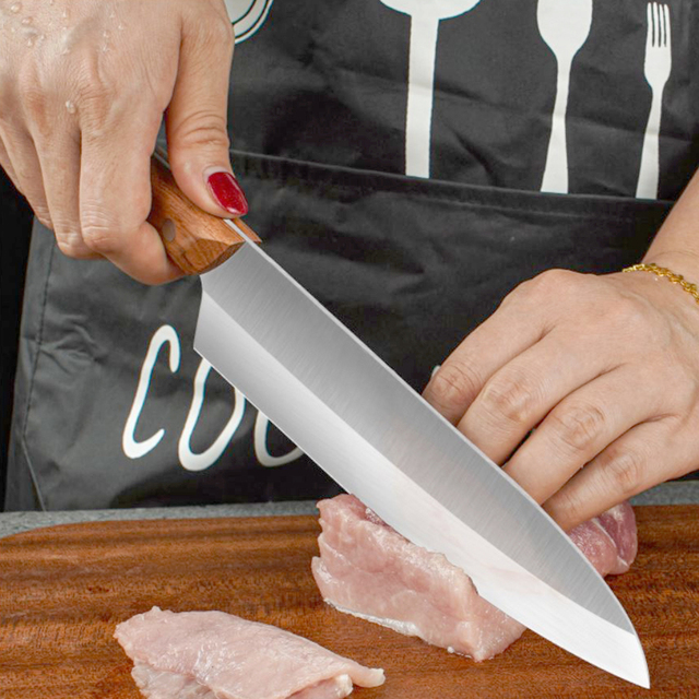 Nóż kuchenny do owoców i mięsa 8 cali ze stali nierdzewnej i drewnianą rękojeścią - Wianko - 7