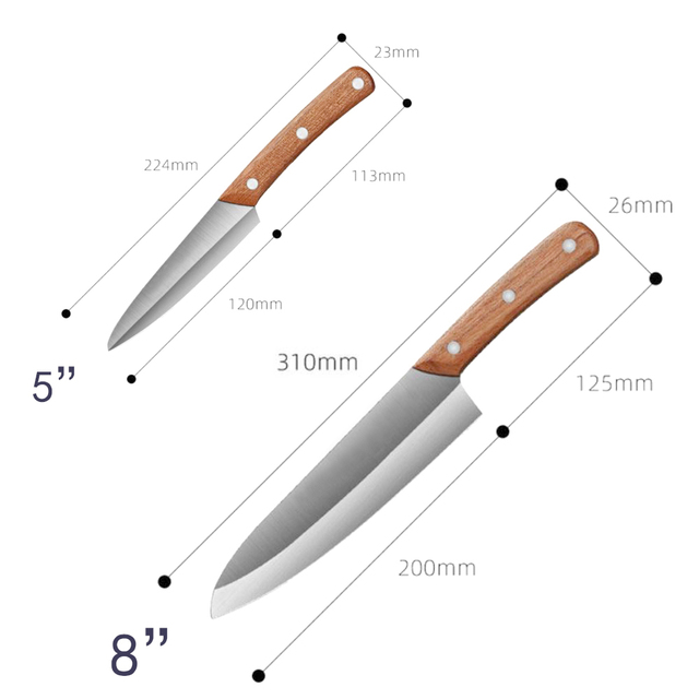 Nóż kuchenny do owoców i mięsa 8 cali ze stali nierdzewnej i drewnianą rękojeścią - Wianko - 1
