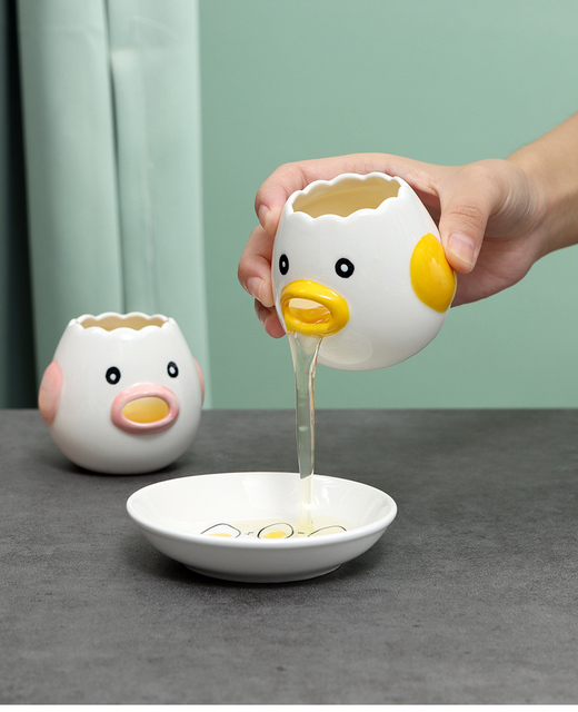 Trzepaczka do jaj ze stalowym ceramicznym jajkiem Separator żółtka, praktyczne narzędzie do otwierania jaj, ładny uchwyt - Wianko - 1