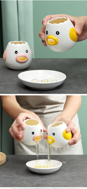 Trzepaczka do jaj ze stalowym ceramicznym jajkiem Separator żółtka, praktyczne narzędzie do otwierania jaj, ładny uchwyt - Wianko - 2