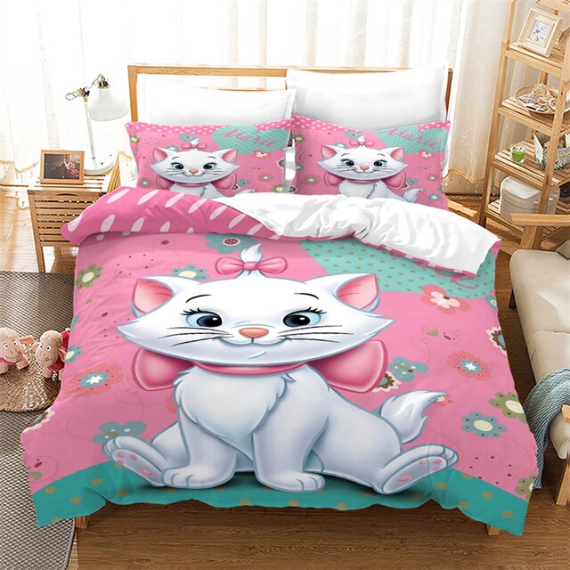 Zestaw pościeli 3D Disney Marie - kot wzór (poszewki na poduszkę, poszewka na kołdrę) różne rozmiary, dekoracja sypialni - Wianko - 7