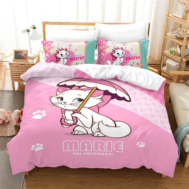 Zestaw pościeli 3D Disney Marie - kot wzór (poszewki na poduszkę, poszewka na kołdrę) różne rozmiary, dekoracja sypialni - Wianko - 3