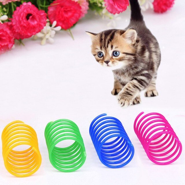 Zabawki dla kotów: Kolorowe, trwałe kotki - 4 sztuki, wiosenne zabawki z cewkami sprężynowymi, interaktywne akcesoria dla zwierząt - Wianko - 4
