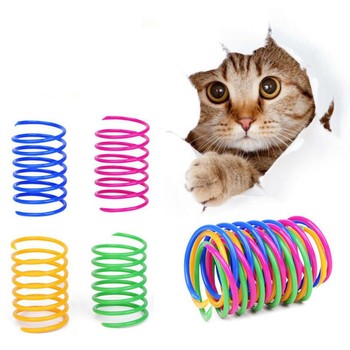 Zabawki dla kotów: Kolorowe, trwałe kotki - 4 sztuki, wiosenne zabawki z cewkami sprężynowymi, interaktywne akcesoria dla zwierząt - Wianko - 6