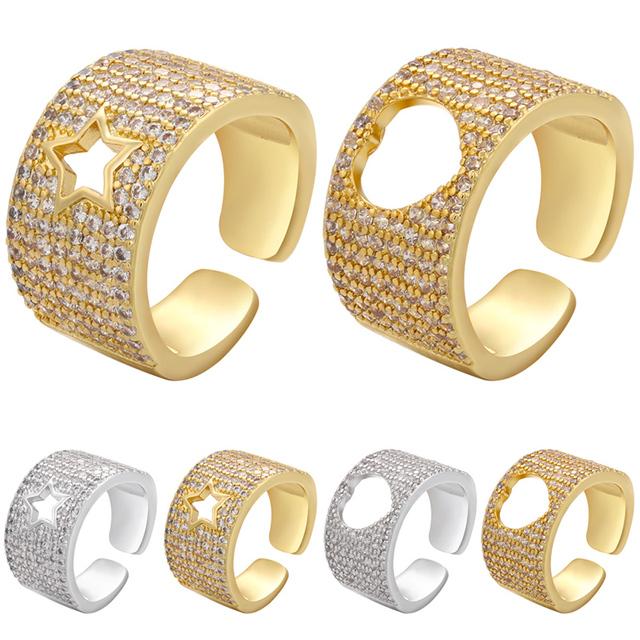 Nowoczesny pierścień otwierający ZHUKOU w stylu gotyckim z kryształami CZ i wygrawerowanym sercem - biżuteria dla kobiet VJ138 - Wianko - 1