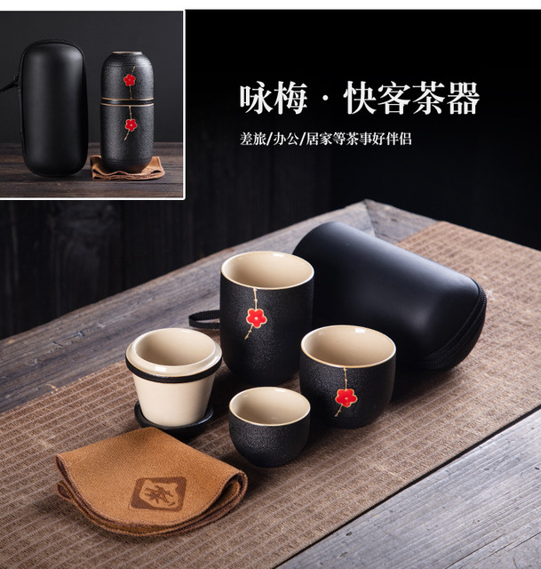 Czarny ceramiczny zestaw do herbaty z czajnikiem i 2 filiżankami - przenośne naczynia do picia chińskiej herbaty Kung Fu z torbą dla podróżujących - Wianko - 18