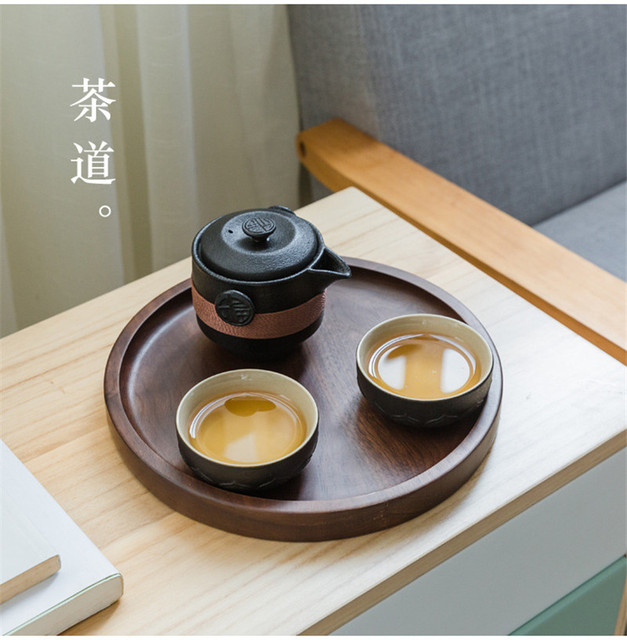 Czarny ceramiczny zestaw do herbaty z czajnikiem i 2 filiżankami - przenośne naczynia do picia chińskiej herbaty Kung Fu z torbą dla podróżujących - Wianko - 3