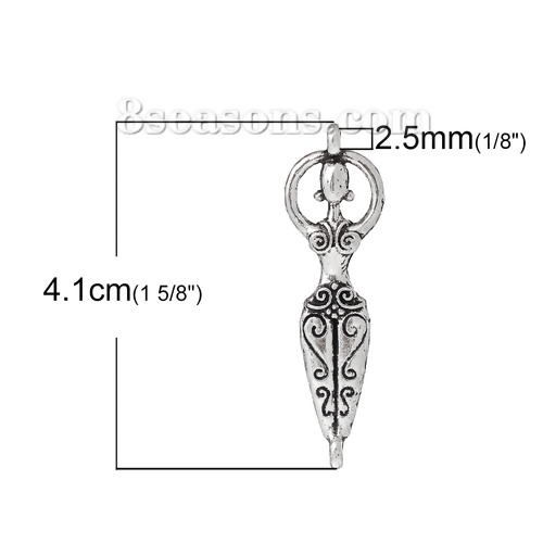 Złącza ze stopu cynku ustalające wzór Wenus Of Willendorf - płodność, bogini ciąża, kolor srebrny, wymiary 43mm x 12mm, 2 szt - Wianko - 2