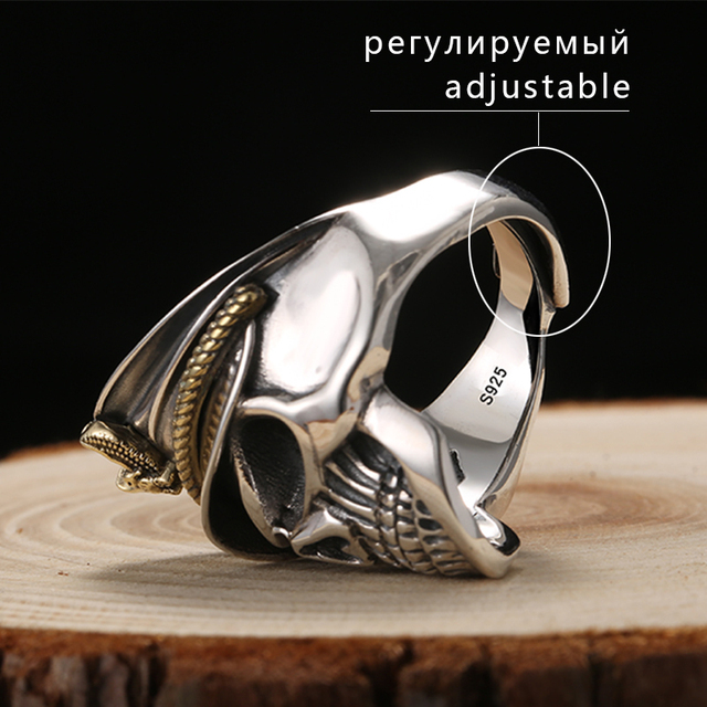 Pierścień motocyklisty z orłem, wykonany z 925 srebra, w stylu punk rock/vintage, dla mężczyzn - Wianko - 28