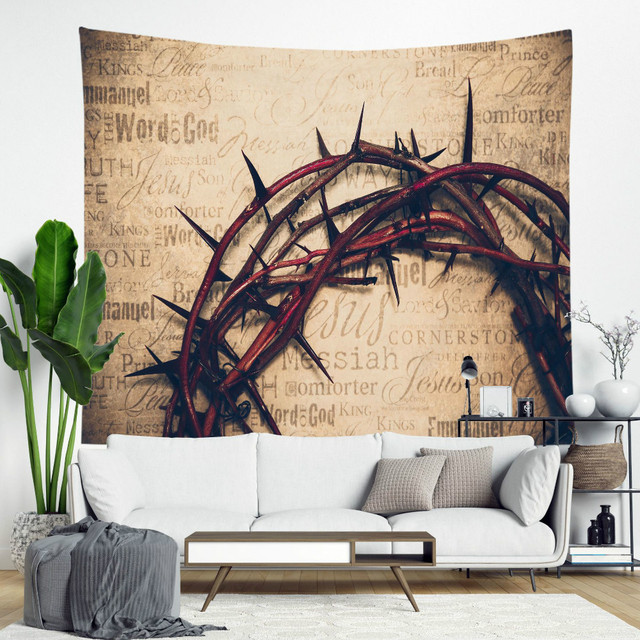 Gobeliny ścienna dekoracyjna w stylu skandynawskim z nadrukiem Jezusa i krzyżem - idealne do salonu, sypialni czy tła ściany - Wianko - 21