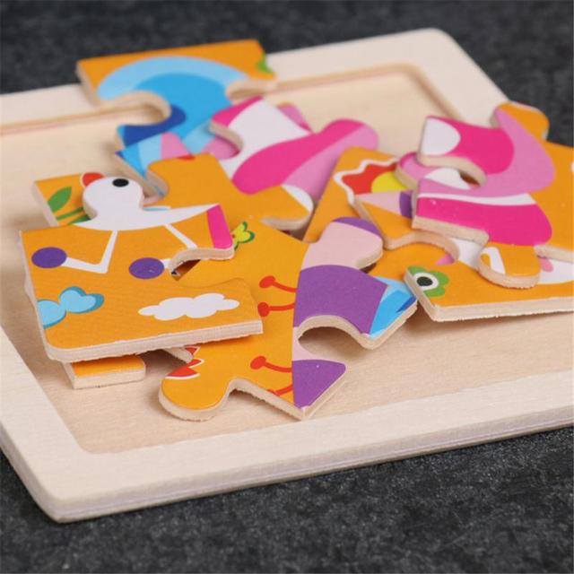 Drewniane Puzzle 3D dla dzieci: 3x3 sztuki, edukacyjne, ruchome zwierzęta - Wianko - 2