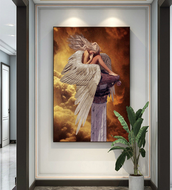 Plakat dekoracyjny z rysunkiem sexy nagiej aniołki na czarno-białym płótnie - idealny do salonu - Wianko - 5