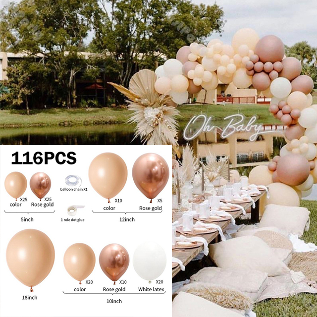 Zestaw dekoracji na imprezy okolicznościowe: 105-122 szt. naturalnych balonów lateksowych do aranżacji łuków i girland, dekoracyjne akcesoria na Baby Shower i przyjęcie ślubne - Wianko - 6