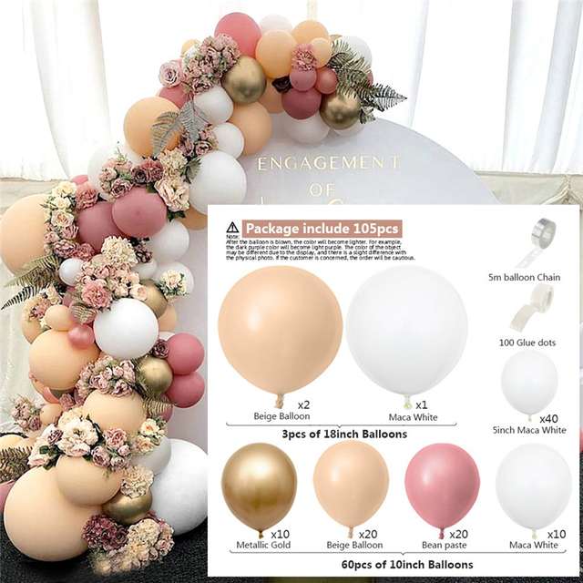 Zestaw dekoracji na imprezy okolicznościowe: 105-122 szt. naturalnych balonów lateksowych do aranżacji łuków i girland, dekoracyjne akcesoria na Baby Shower i przyjęcie ślubne - Wianko - 2