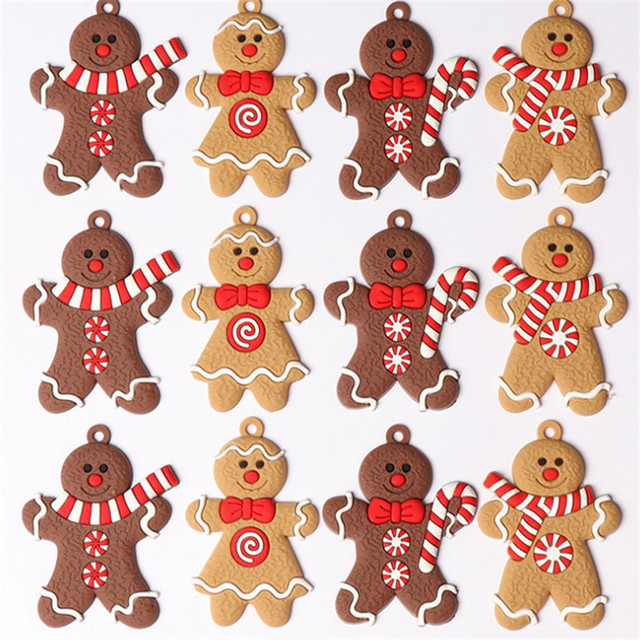 2021 Nowe Miękkie PVC Mężczyźni Wiszące Ozdoby Choinkowe - 12 sztuk Gingerbread Man - Świąteczne Dekoracje dla Domu Noel - Wianko - 1