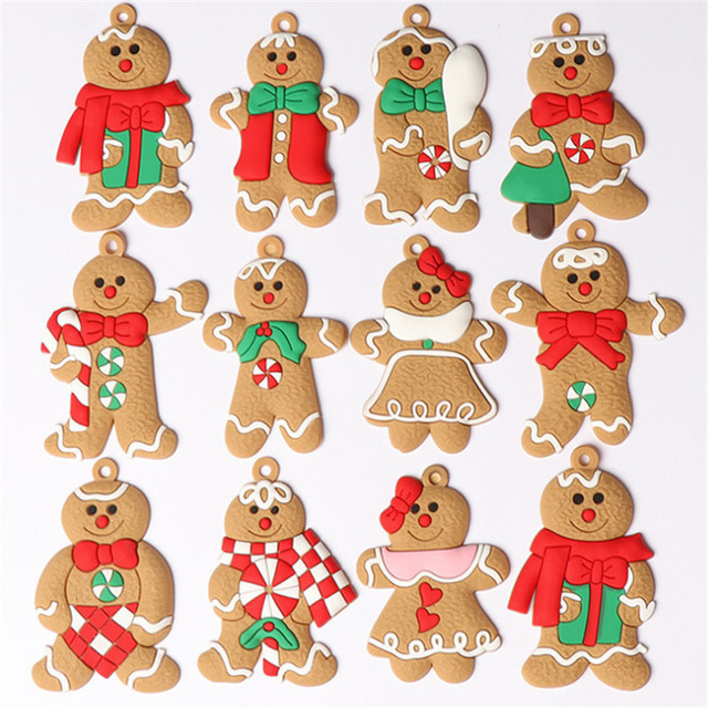 2021 Nowe Miękkie PVC Mężczyźni Wiszące Ozdoby Choinkowe - 12 sztuk Gingerbread Man - Świąteczne Dekoracje dla Domu Noel - Wianko - 2