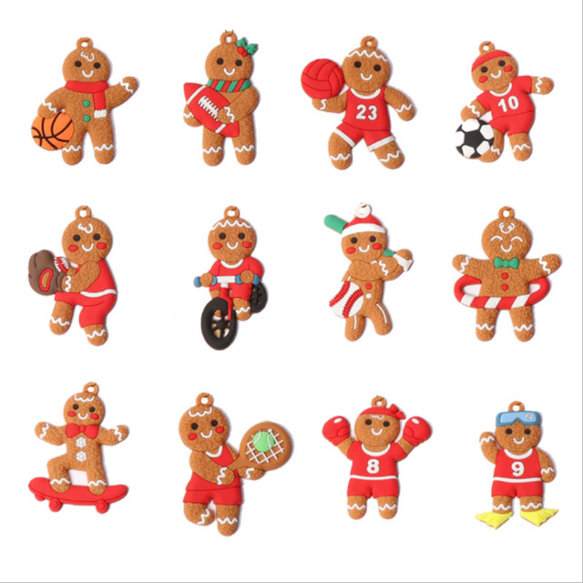 2021 Nowe Miękkie PVC Mężczyźni Wiszące Ozdoby Choinkowe - 12 sztuk Gingerbread Man - Świąteczne Dekoracje dla Domu Noel - Wianko - 3