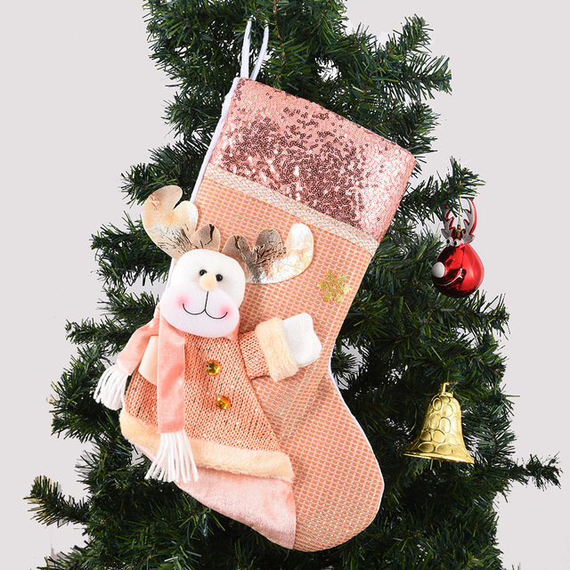 Duża różowa świąteczna skarpeta dekoracyjna z uchwytem na cukierki i wisiorkiem - Wianko - 5
