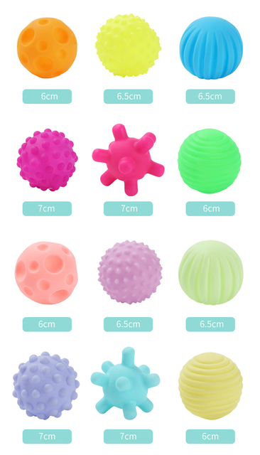 6 sztuk kulki sensoryczne do masażu dla niemowląt - zestaw piłek silikonowych, teksturowane, kolorowe - zabawka ręczna dziecka - Wianko - 7