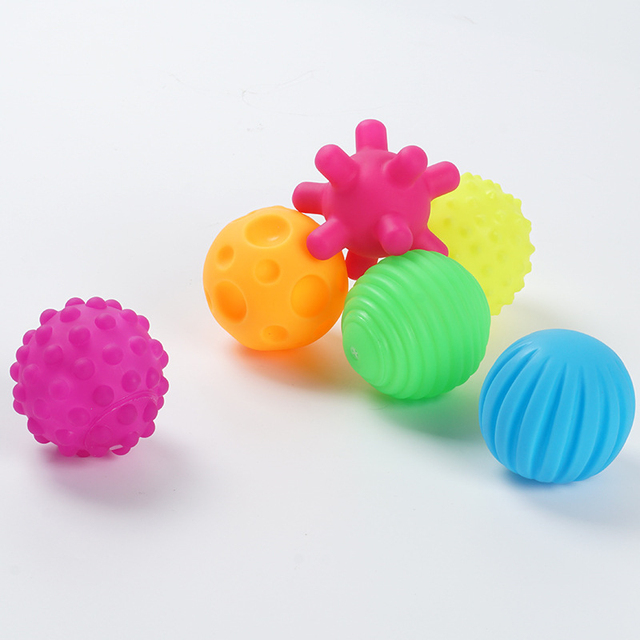 6 sztuk kulki sensoryczne do masażu dla niemowląt - zestaw piłek silikonowych, teksturowane, kolorowe - zabawka ręczna dziecka - Wianko - 9